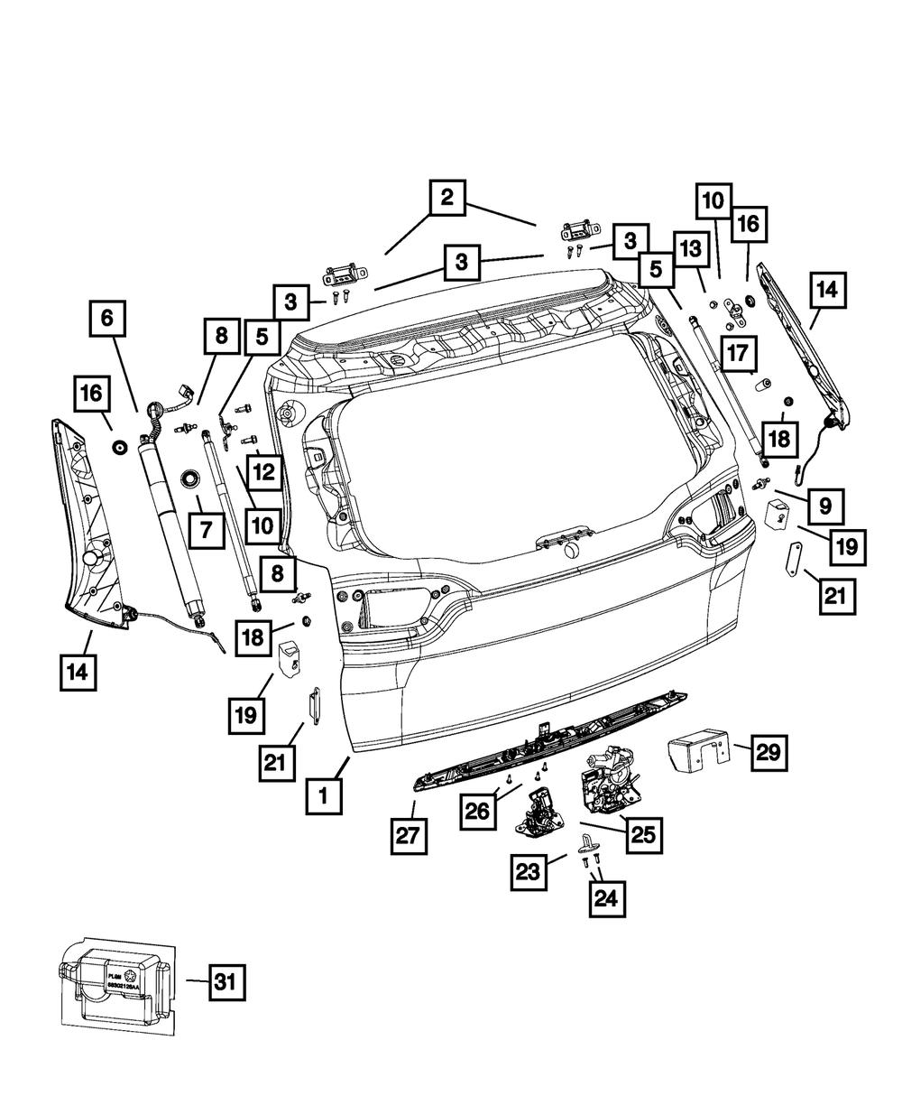 Mopar Lift-Gate Gas Cylinder Support, Right for Jeep Cherokee 2014 - 2018